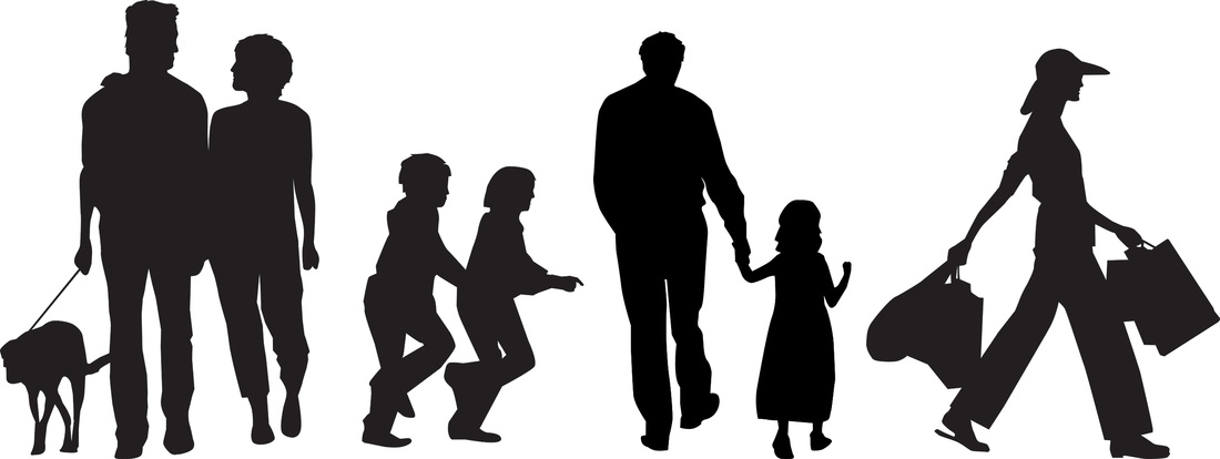 Silhouette images of people in various activities